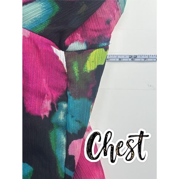 INC Womens PXL Floral Chiffon Blouse Pink Teal Sheer Long Sleeve Lined Hi-Low - Picture 8 of 13